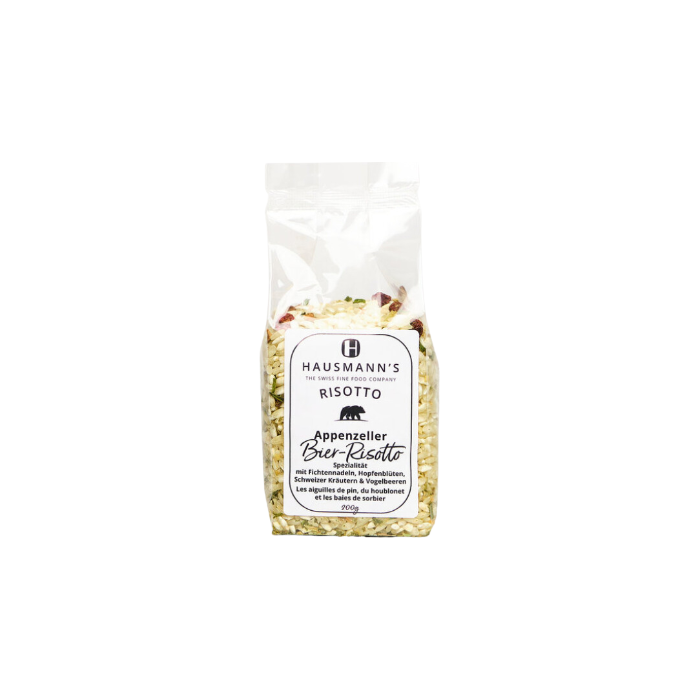 Hausmann's Appenzeller Bier Risotto vor weissem Hintergrund.