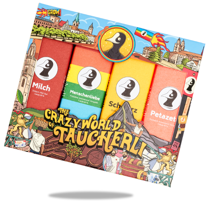 Taucherli Geschenkbox Riegel Bio Crazy Mixes vor weissem Hintergrund
