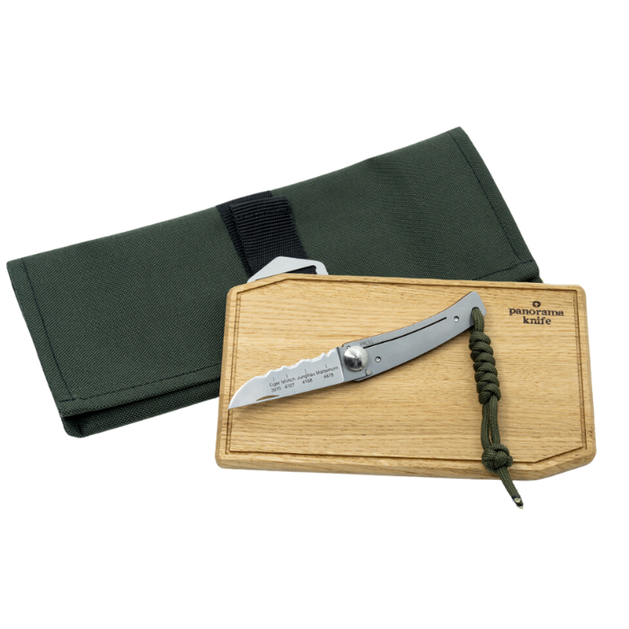Panoramaknife Picknick-Set mit Klappmesser KISS vor weissem Hintergrund