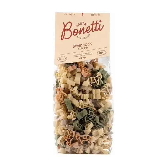 Pasta Steinbock 4-farbig von Bonetti vor weissem Hintergrund