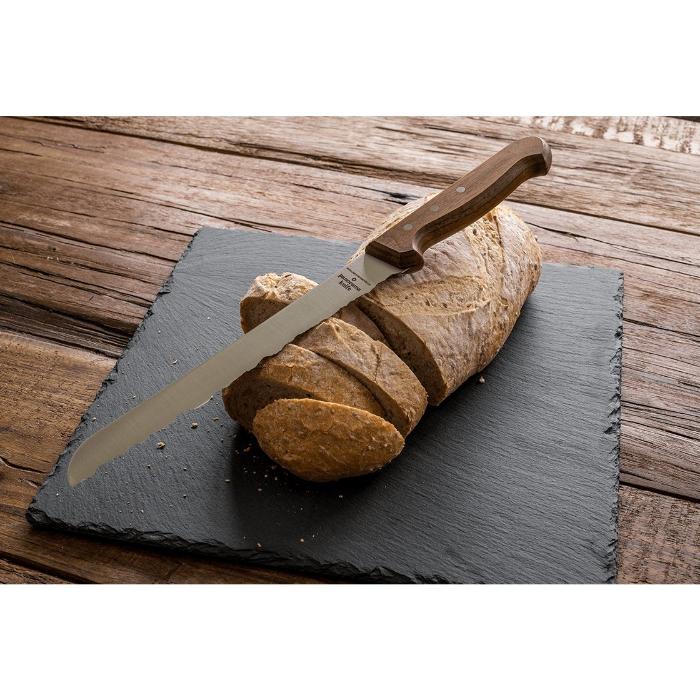 Basel City Brotmesser Panoramaknife  auf einem Brot, schwarzen Schneidebrett auf Holz