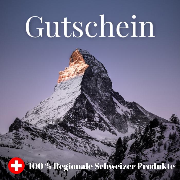 Stadt Land Korb Digitaler Geschenkgutschein für 100% Regionale Schweizer Produkte mit einem Bild des Matterhorns.