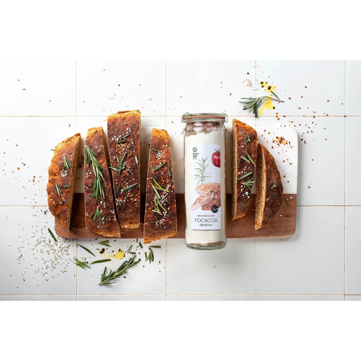 Focaccia mit Rosmarin und Tomaten - Backmischung - #shop_# - #geschenkkoerbe# - #geschenkkorb# - #geschenke# - #geschenkideen#