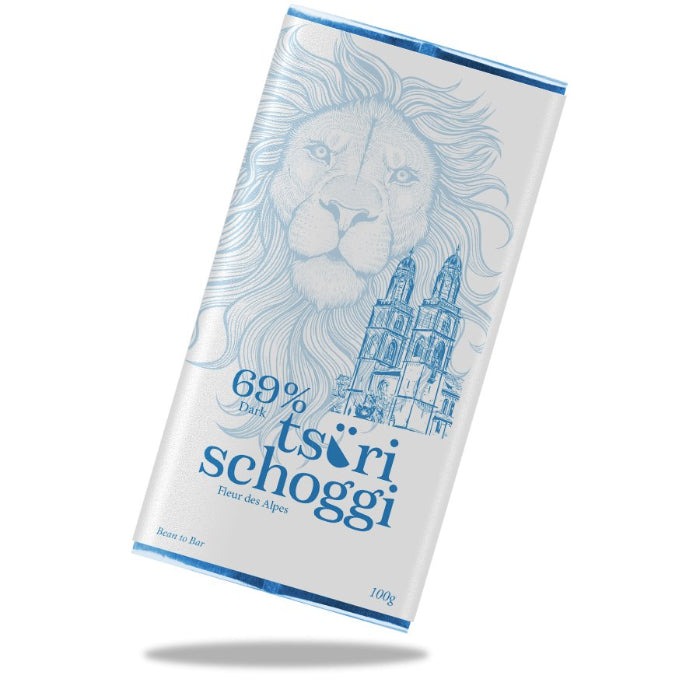 Tsüri Schoggi Sel des Alpes vor weissem Hintergrund.