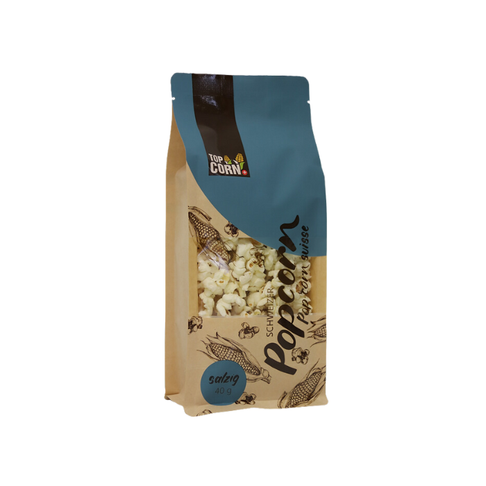 TOPCorn Salziges popcorn vor weissem Hintergrund