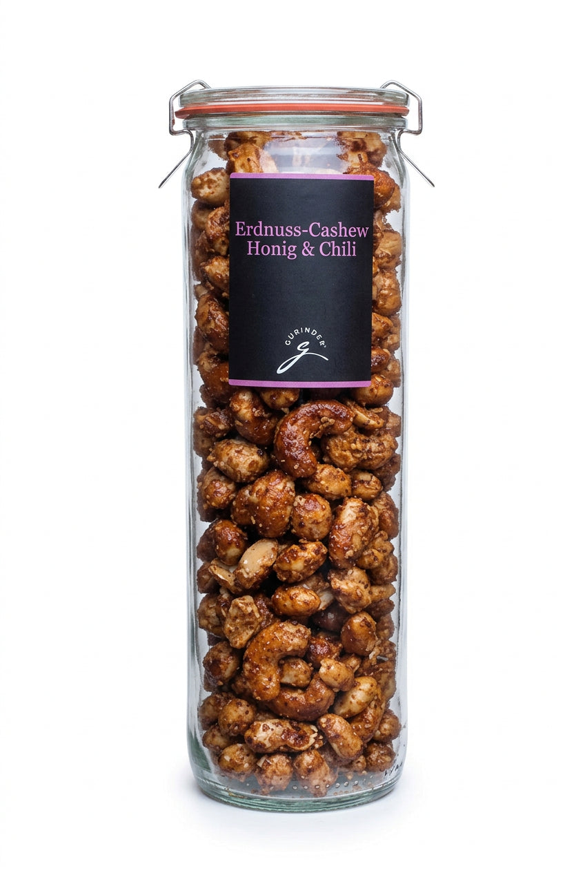Gurinder Erdnuss-Cashew-Mix mit Honig & Chili im Weckglas
