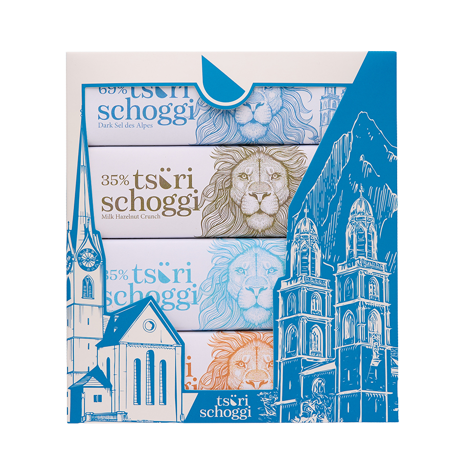 Taucherli Tsüri Schoggi Geschenkbox 4 Riegel – Originalverpackung