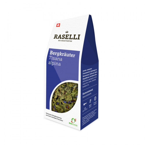 BIO Raselli Bergkräutertee vor weissem Hintergrund