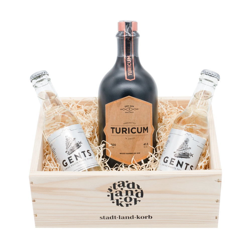 Turicum Wood Barreled Gin Geschenkkorb - #shop_# - #geschenkkoerbe# - #geschenkkorb# - #geschenke# - #geschenkideen#